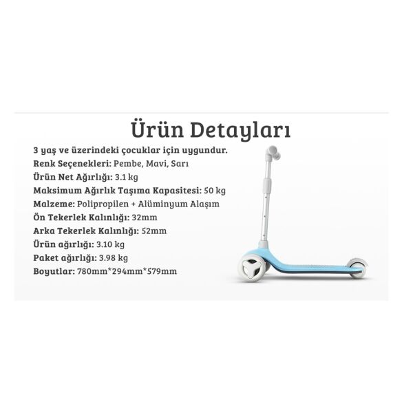 Xiaomi Mitu Işıklı Scooter - Mavi
