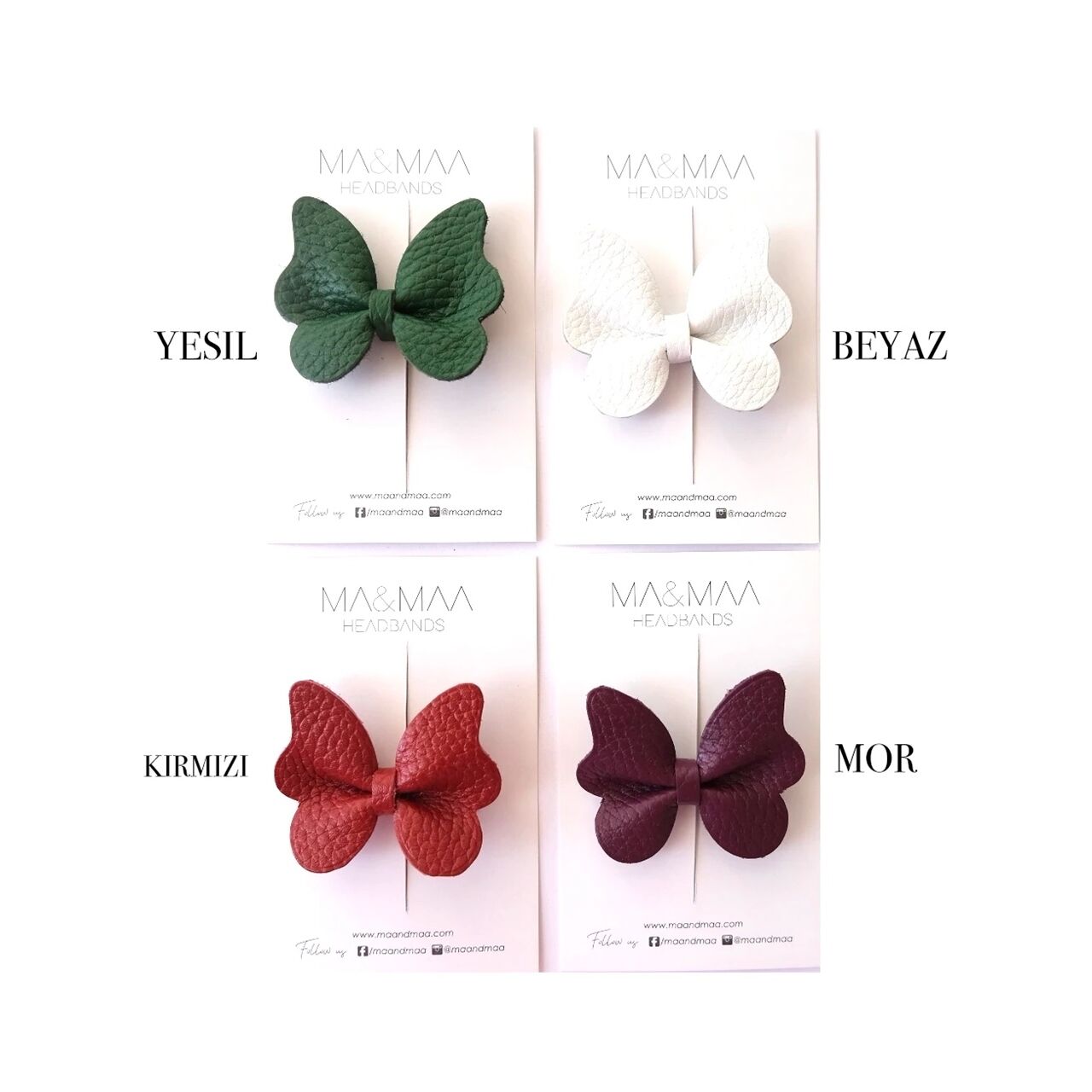 Ma&Maa Kırmızı Kelebek %100 Deri Klips Toka