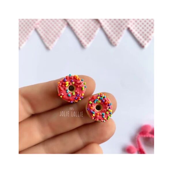 Donut Klips Küpe - Pembe Sprinkle