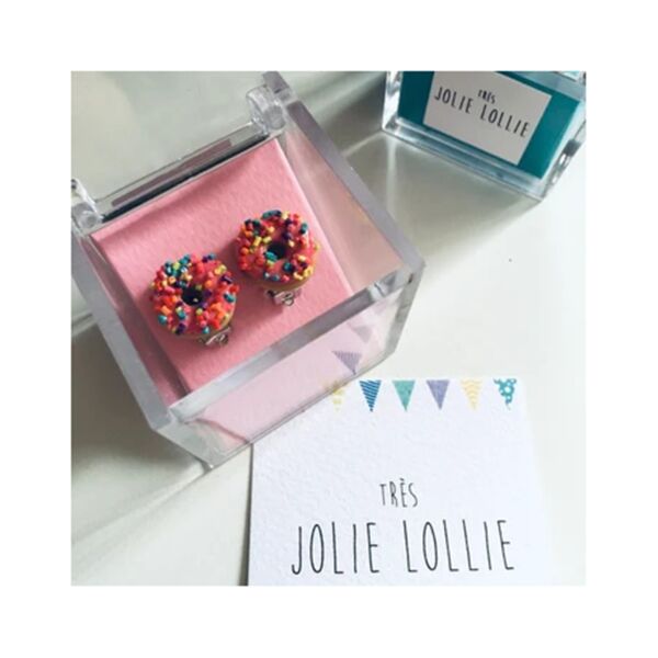 Donut Klips Küpe - Pembe Sprinkle