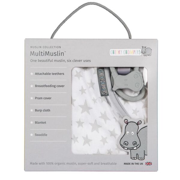 Cheeky Chompers Multimuslin Silver Stars