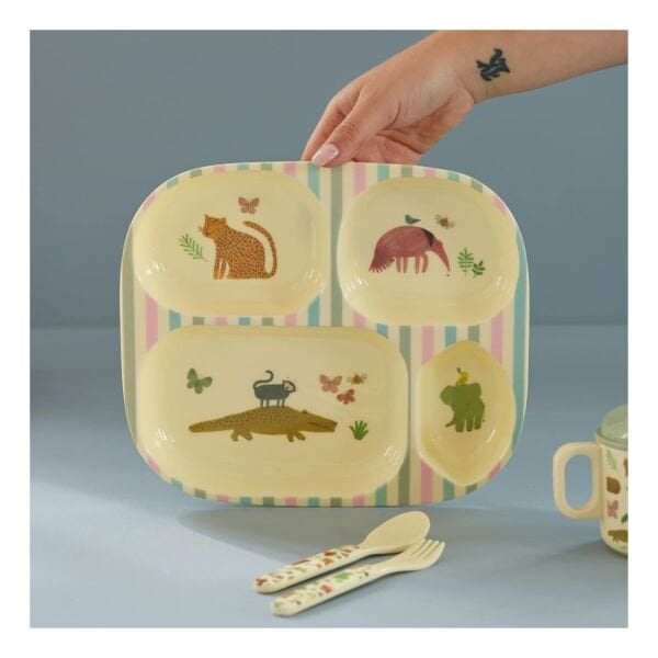 Melamin 4 Bölmeli Mama Tabağı - Mavi Jungle