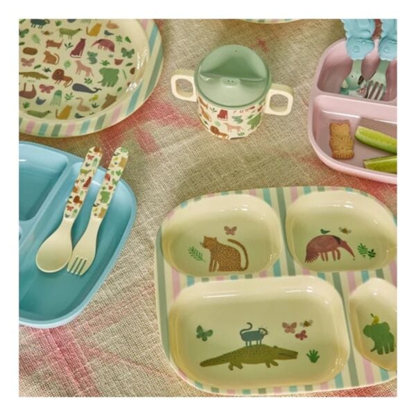 Melamin 4 Bölmeli Mama Tabağı - Mavi Jungle