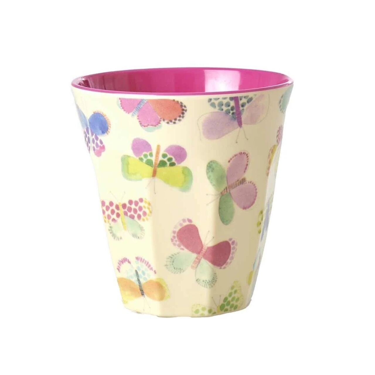 Melamin Orta Kupa - Krem - Kelebek Desenli