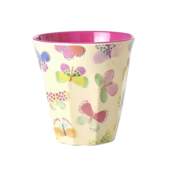 Melamin Orta Kupa - Krem - Kelebek Desenli
