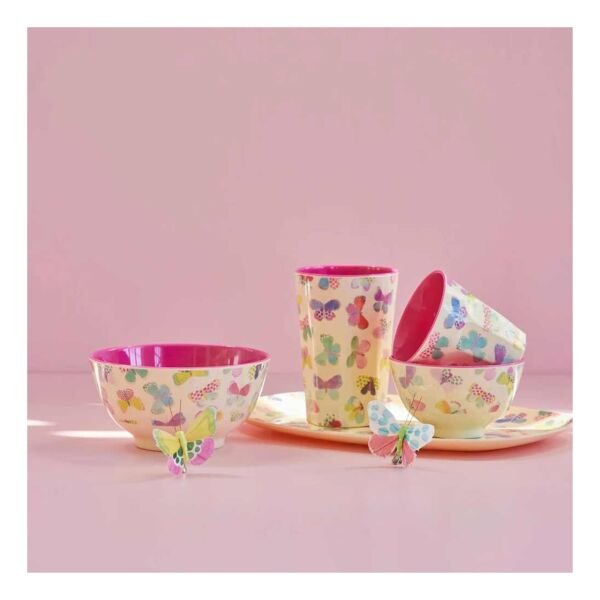 Melamin Orta Kupa - Krem - Kelebek Desenli