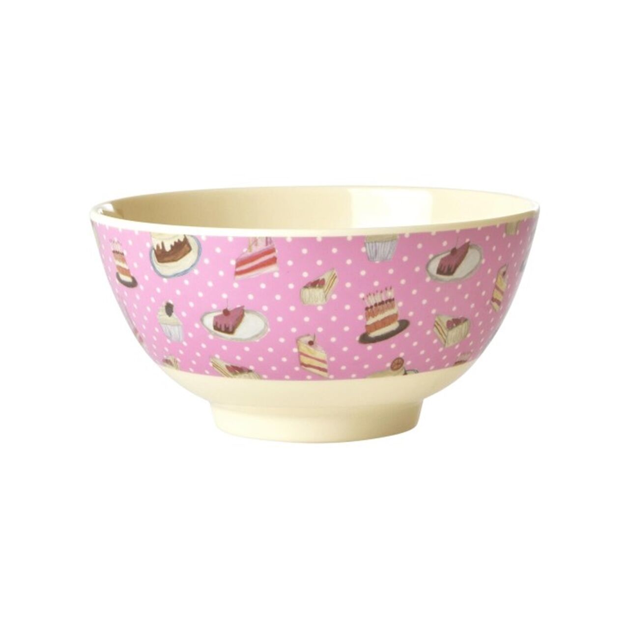 Melamine Orta Boy Kase - Pembe - Tatlı Kek Baskısı