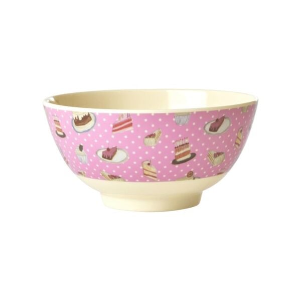 Melamine Orta Boy Kase - Pembe - Tatlı Kek Baskısı