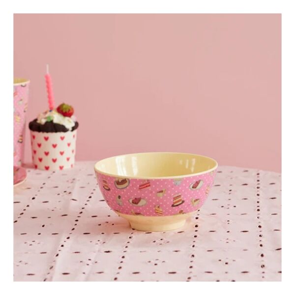Melamine Orta Boy Kase - Pembe - Tatlı Kek Baskısı