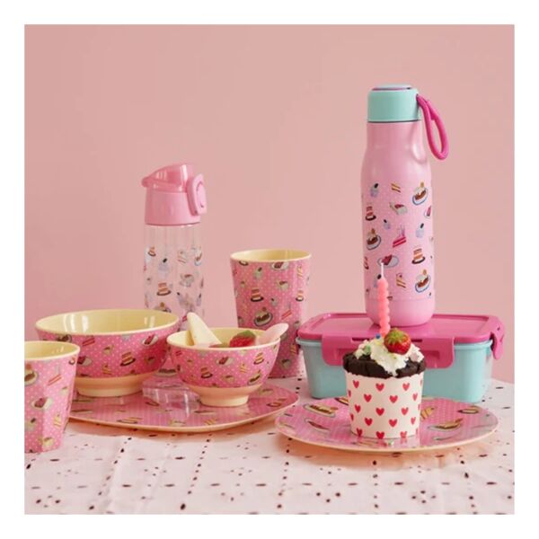 Melamine Orta Boy Kase - Pembe - Tatlı Kek Baskısı