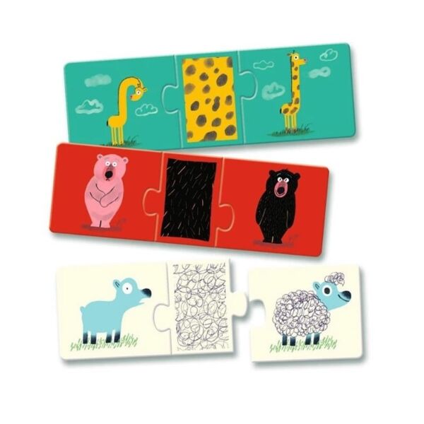Djeco Üçlü Puzzle - Naked Animals