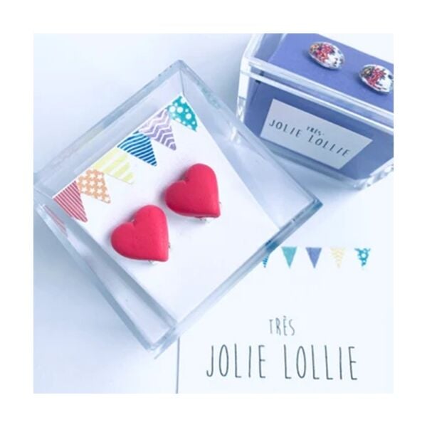 Kalp Klips Küpe - Pembe