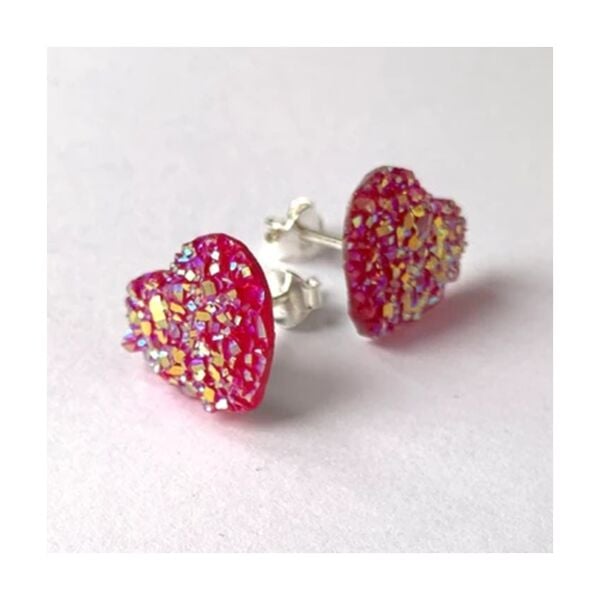 Kristal Kalp Gümüş Stud Küpe - Macenta