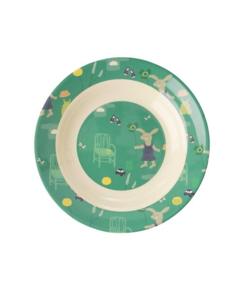 Melamin Çocuk Çukur Tabak - Yeşil Tavşan