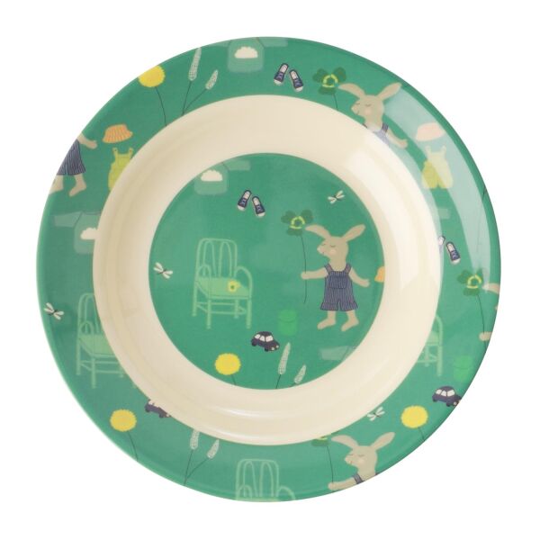 Melamin Çocuk Çukur Tabak - Yeşil Tavşan