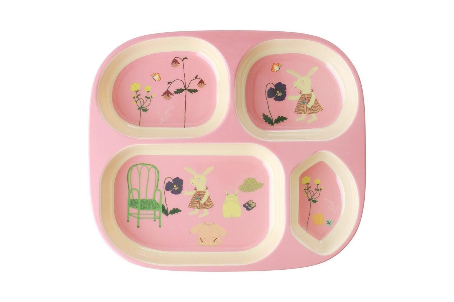 Melamin 4 Bölmeli Mama Tabağı - Pembe Tavşan