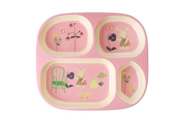Melamin 4 Bölmeli Mama Tabağı - Pembe Tavşan