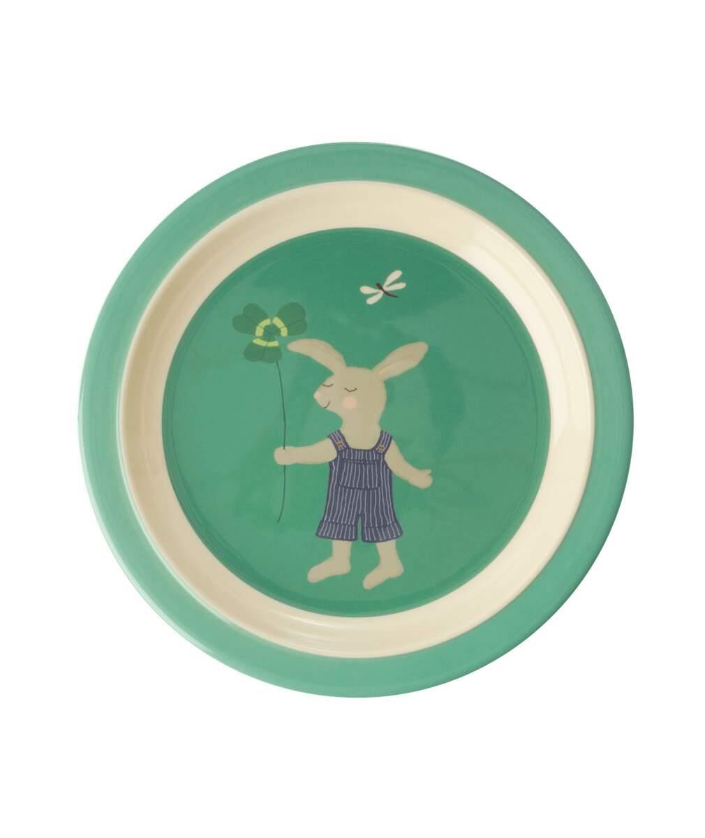 Melamin Çocuk Tabağı - Yeşil Tavşan