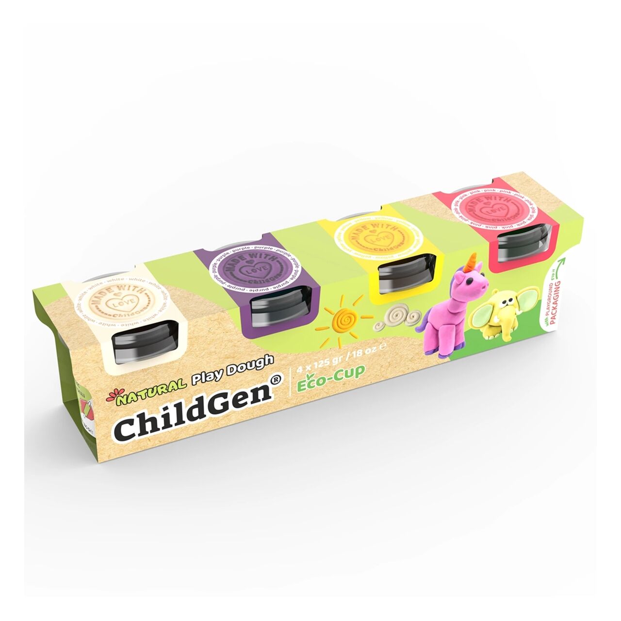 ChildGen Oyun Hamuru Seti (4x125gr) (Pembe-Sarı-Mo