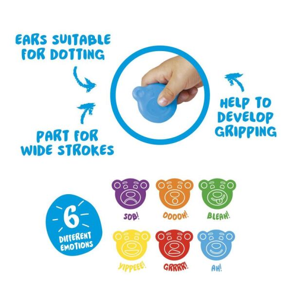 Teddy  Şekilli Elleri Kirletmeyen Mum Boyalar 6lı