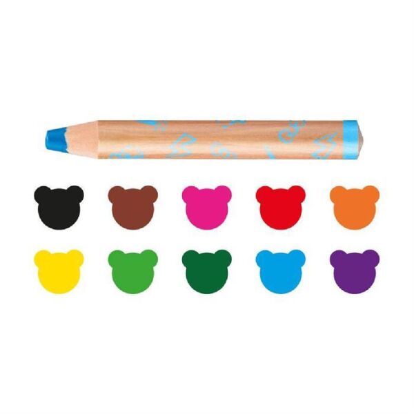 3 In 1 Jumbo Bebek Ahşap Gövdeli Boya Kalemi 10lu