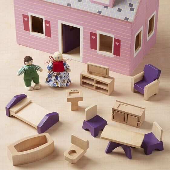 Melissa&Doug Ahşap Taşınabilir Küçük Mobilyalı Ev