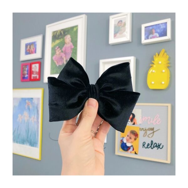 Ma&Maa Siyah XL İpek Kadife Fiyonk - Oversize