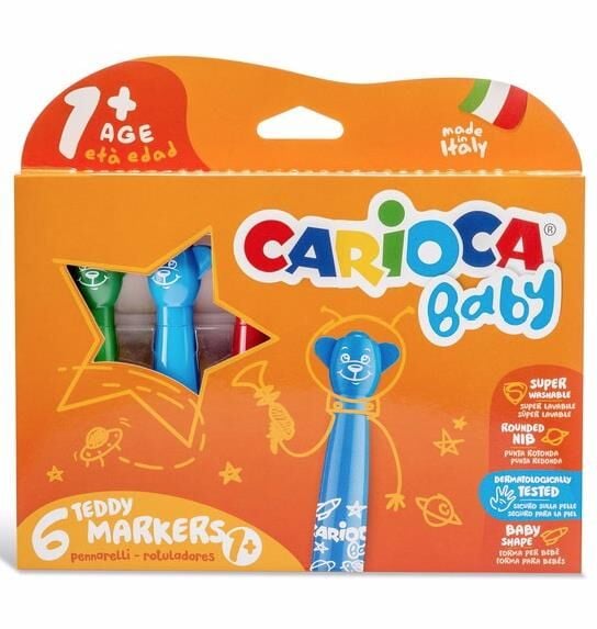 Teddy Şekilli Yıkanabilir Bebek Keçeli Kalem 6lı