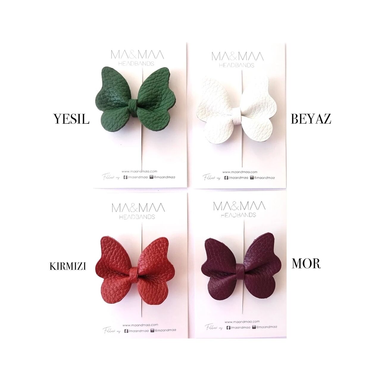 Ma&Maa Yeşil Kelebek %100 Deri Klips Toka