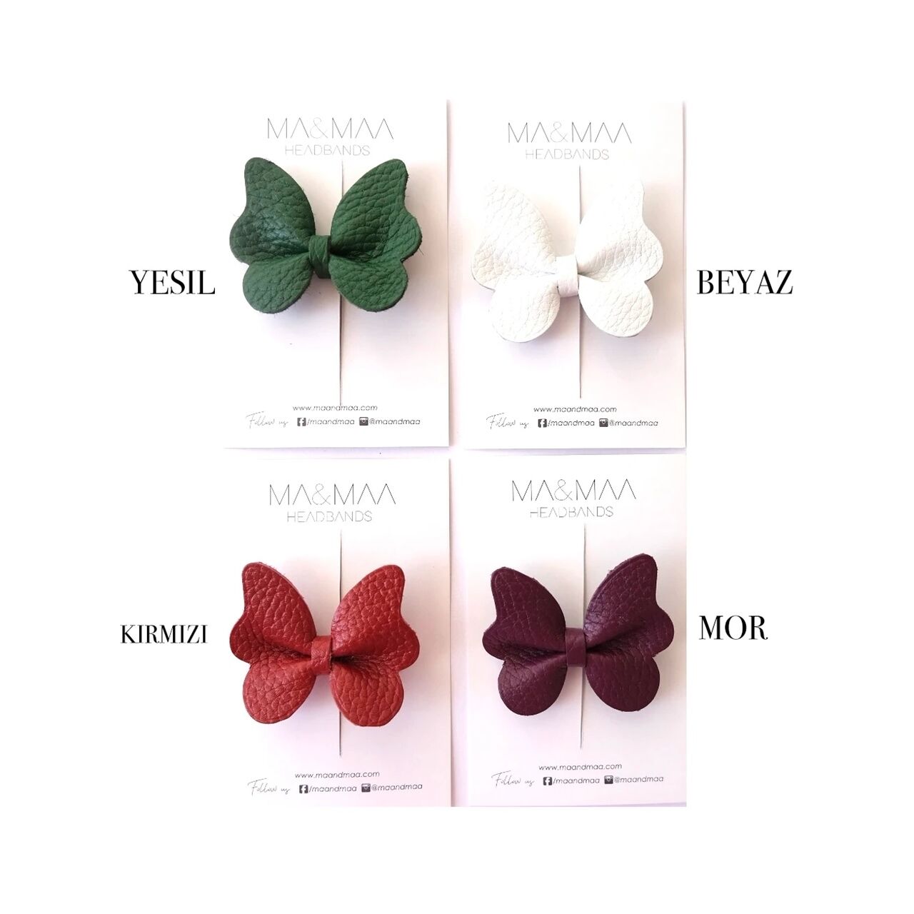 Ma&Maa Mor Kelebek %100 Deri Klips Toka