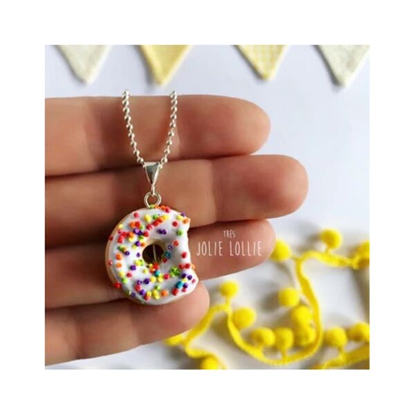 Donut Gümüş Kolye - Beyaz Sprinkle