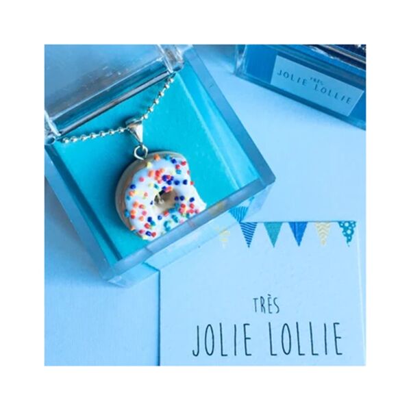 Donut Gümüş Kolye - Beyaz Sprinkle